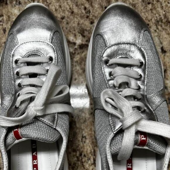 Prada Silver Tennis Shoes - Picture 1 of 3